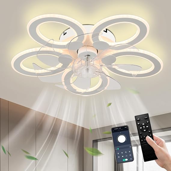 51cm Flush Mount Bladeless Ceiling Fan with Light Dimmable LED White
