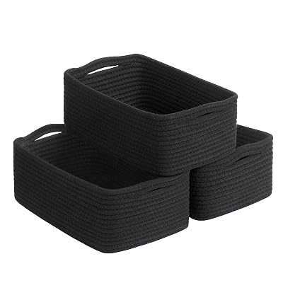 Goodpick Basket for Shelves, Black Baskets for Organizing Gift Basket, Woven Rope Storage for Shelves Closet Organizer Bins for Towels 3 Pack, Black, 11 x 7 x 4.5 in