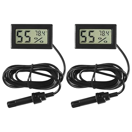 2Pcs TPM-10 Digital Mini Hygrometer Thermometer Gauge with Probe LCD Display Fahrenheit Indoor Temperature Humidity Meter for Incubator Reptile Plant Terrarium Humidor Guitar Case Greenhouse