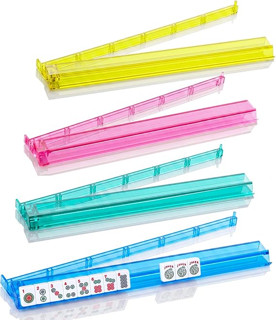 Mahjong All-in-One Tile Rack & Pusher, Clear Acrylic Mahjong Rack and Pusher Combo, Modern American Mahjong Tile Racks, Set of 4, Multi Color
