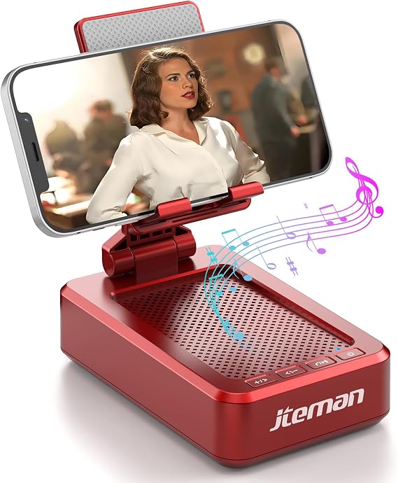 JTEMAN Bluetooth Speaker with Cell Phone Stand,Gifts for Men Tech Gadgets | Big Sound & Clear Bass, Wireless Audio Speaker Stand for iPhone/Android, Foldable Adjustable Phone Holder for Home Office