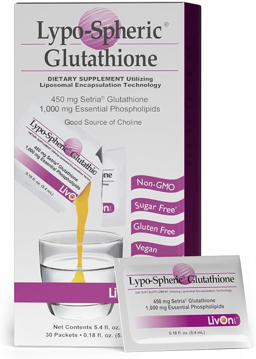 LivOn Laboratories Lypo-Spheric Glutathione - 30 Packets 450 mg Glutathione Per Packet Liposome Encapsulated for Maximum Bioavailability Professionally Formulated 100% Non-GMO