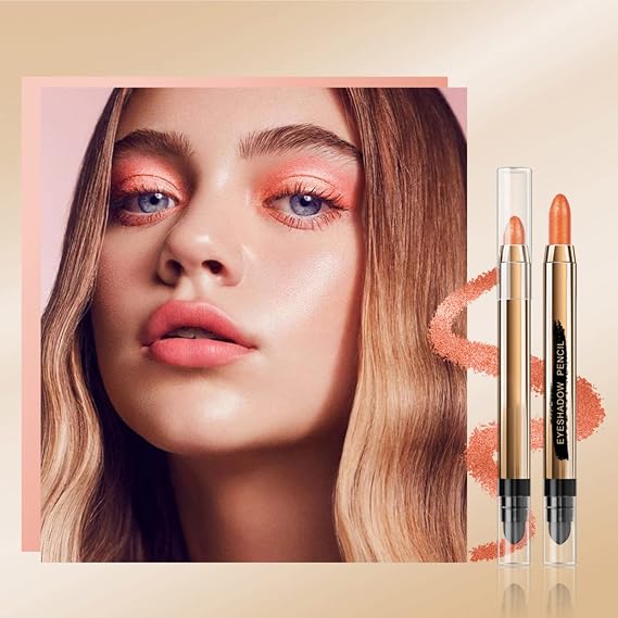 Eyeshadow Stick - Neutral and Brown Metallic Eye Shadow Stick Makeup - Champagne Matte & Glitter Eyeshadow - Creamy & Waterproof Eyeshadow Brightener Pencil (6# Peachy)