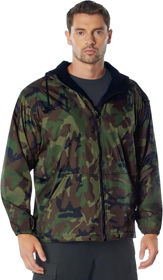 Rothco Reversible Hooded Jacket Comfortable and Water-Resistant for Outdoor Adventures (US, Alpha, Large, Regular, Regular, Woodland Camo)