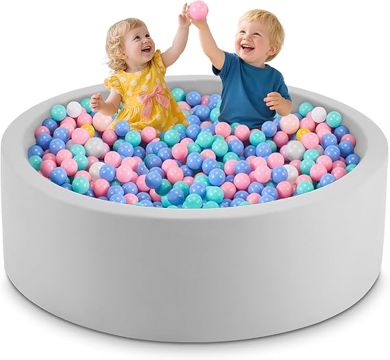 Baby Ball Pit, Round Soft Foam Ball Pit for Toddlers, Indoor Outdoor Large Kids Ball Pool, 120x40cm, Balls Not Included, Grey