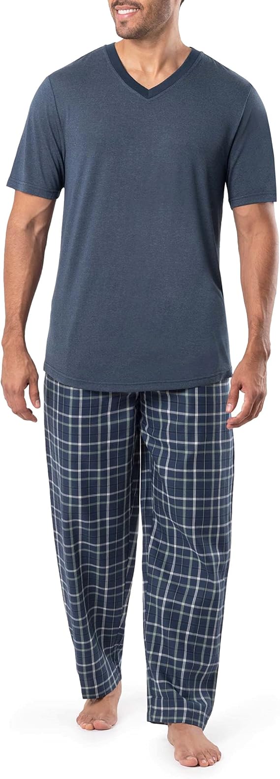 Joseph Abboud Men's Knit Short Sleeve V-neck and Woven Pant Pajama Sleep Set
