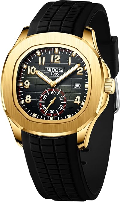 NIBOSI Men's Analog Watch, Black Silicone Strap, Date Display | Unique Designer, Waterproof Fashion Casual Sports Classic Dress Quartz Wrist Watches for Men