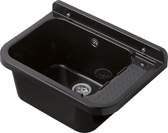 Negrari Waschbecken zur Wandmontage aus Harz feuchtigkeitsbeständig Montageset und Abfluss-Set im Lieferumfang enthalten für Innen- und Außenbereiche 50 x 34 x 21 cm Schwarz mit Glitzer