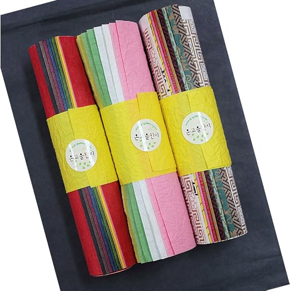 [32 Pcs] Korean Traditional Mulberry Paper HanJi Colored & Wrinkle-Patterned & Traditional Designed 7.9" x 11.4"