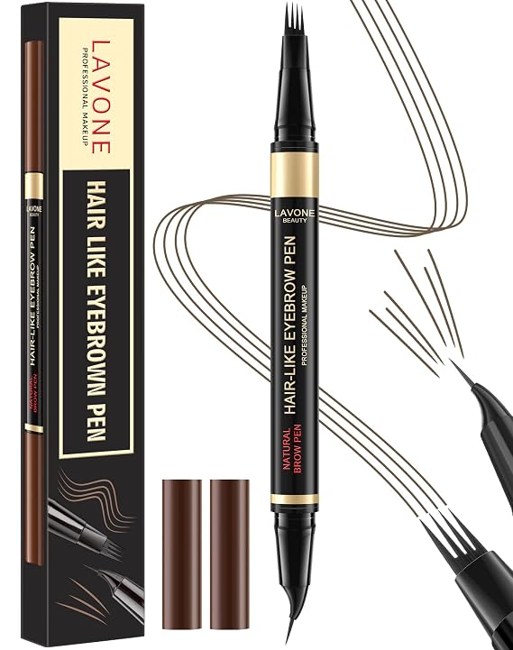 LAVONE 2-in-1 Eyebrow Pencils for Women with 4 Tip Microblading Eyebrow Pencil and Curved Precise Brow Pencil, Waterproof Eyebrow Pen Create Natural Brows, Ash Brown 04