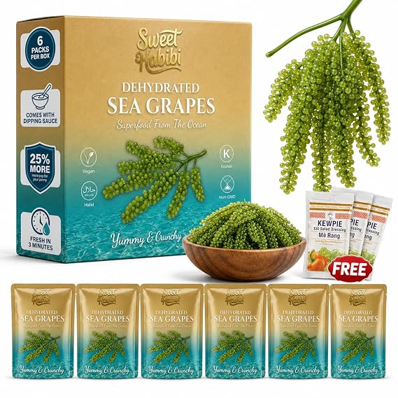 Sweet Habibi Dehydrated Sea Grapes with Sauce - 6 BAGS of Sea Grapes
