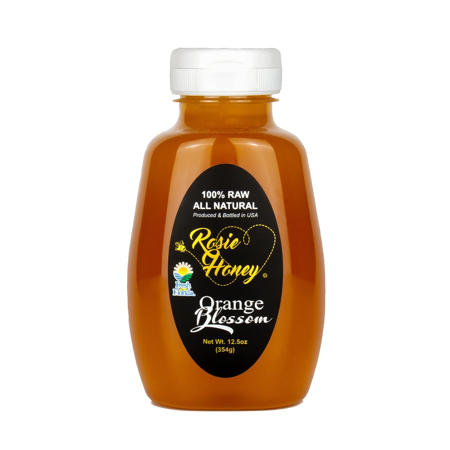 Rosie Honey 100% Raw and Unfiltered Orange Blossom Honey, Squeeze Bottle | Local Fresh from Florida 12.5 Ounce