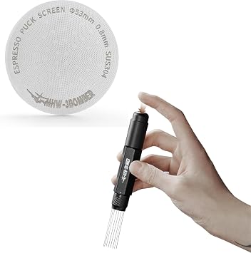 MHW-3BOMBER 53mm Espresso Puck Screen Metal Coffee Filter Reusable + MHW-3BOMBER Retractable WDT Tool Espresso Distribution Tool