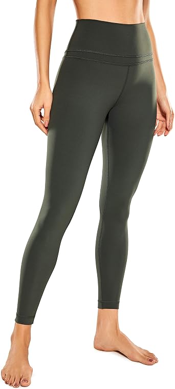 CRZ YOGA Womens Naked Feeling Workout Leggings 25 Inches - 7/8 High Waist Yoga Tight Pants Olive Grey X-Large