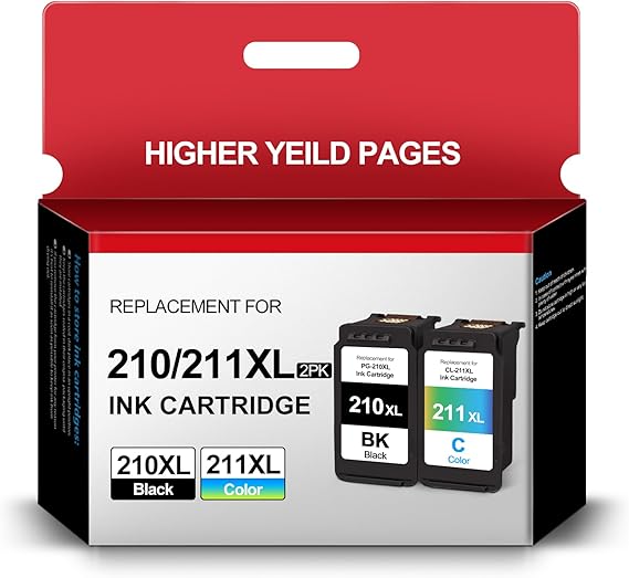 210XL and 211XL Ink Cartridges Replacement for Canon PG-210XL CL-211XL for Pixma IP2702 MX410 MP495 MP230 MP240 MP280 MX340 MX350 MX360 (1 Black 1 Tri-Color)