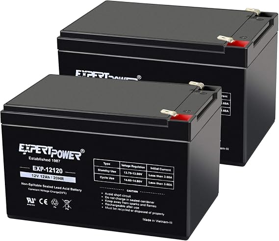 ExpertPower EXP12120 12V 12Ah AGM Battery Pack of 2 - Sealed Lead Acid 12V Battery, Rechargeable SLA with F2 Terminals, UPS Replacement, Wheelchair, Mobility Device, 12 Volt 12 Ah / 20HR
