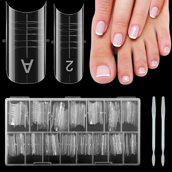 150 Pcs Pre-etched Squoval Toe Finger Dual Forms for Polygel,15 Sizes C Curve Nail Tips Molds for Large Wider Normal Petite Finger &Toe Nail Beds,Reusable for Salon & DIY at Home,No File Needed
