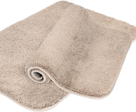 Walensee Shaggy 2 Piece Bath Rug Set, (20 x 32, 2 Pack Set, Beige) Bathroom Rug Machine Wash/Dry Absorbent Bathroom Mats Non Slip Plush Rug for Shower