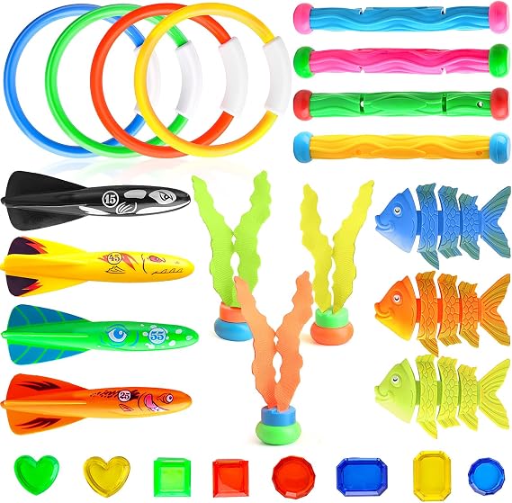Dive Rings Pool Toys Adults, 26 Pcs Diving Toys for Kids Ages 4-8, Shark Torpedo Dive Set, Octopus Toddler Water Fun Toys, Summer Essentials Underwater Swimming Throwing Gifts for Boys & Girls
