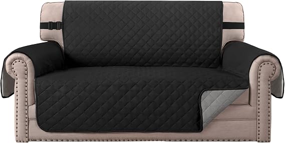 BellaHills Water Repellent Sofa Covers 2 Seater Non-Slip Sofa Cover Sofa Slipcover from Pets Cats Reversible Loveseat Couch Covers Furniture Protectors with Elastic Straps (Loveseat, Black/Grey)