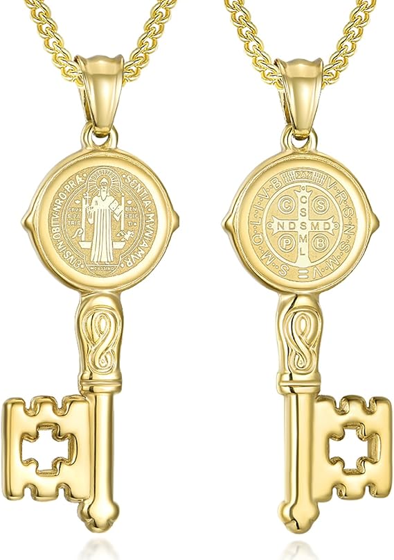 Yonhon St Benedict Medal Necklace Bracelet Stainless Steel Exorcism Catholic Gift for Men