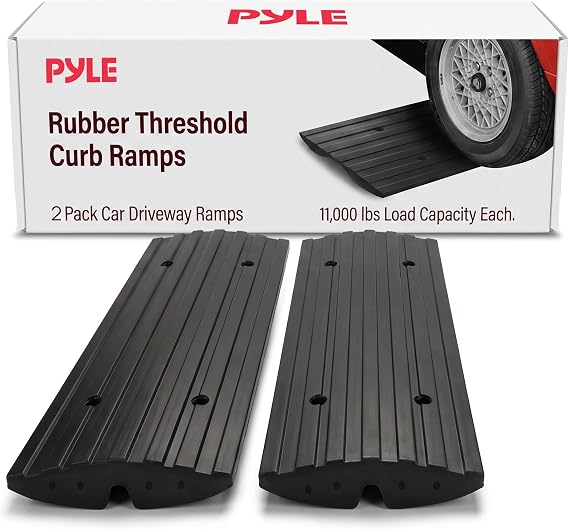 Car Vehicle Curbside Driveway Ramp - 4ft Heavy Duty Rubber Threshold Bridge Track Curb Ramp, for Loading Dock, Garage, Sidewalk, Truck, Scooter, Bike, Motorcycle, Wheelchair Mobility - Pyle PCRBDR21