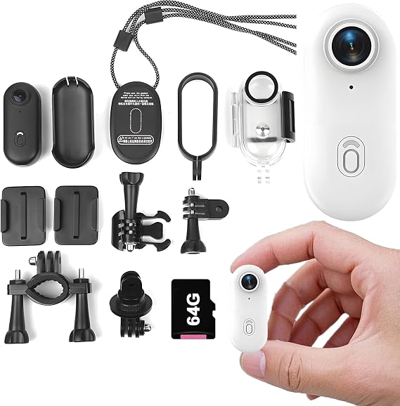 Small 4K Mini Body Thumb Camera, Wearable Action Body Cam, Sports Micro Action Cam, Magnetic Fishing Necklace for Chest, for Work, Travel, Fishing, Pet Walking (4K White-64G)