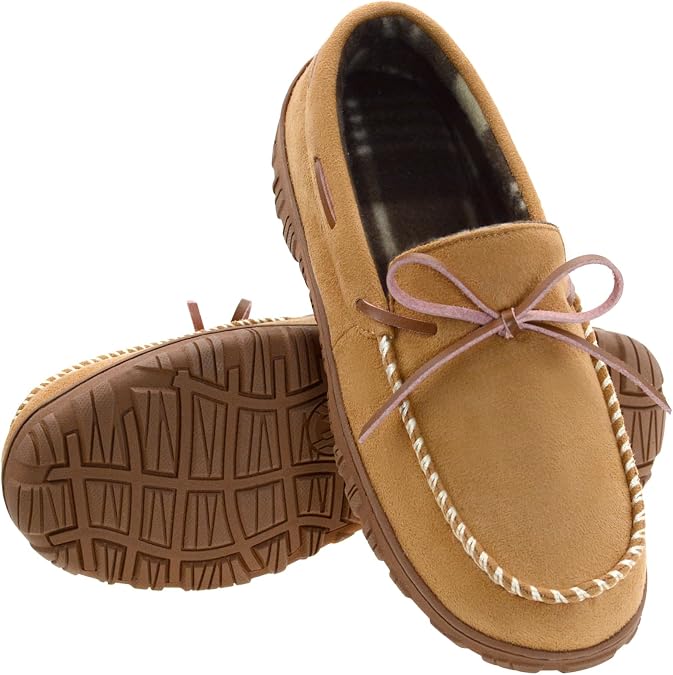Vonair Mens Moccasin Slippers Indoor Outdoor Slip on Warm House Shoes Breathable Moccasins for Men