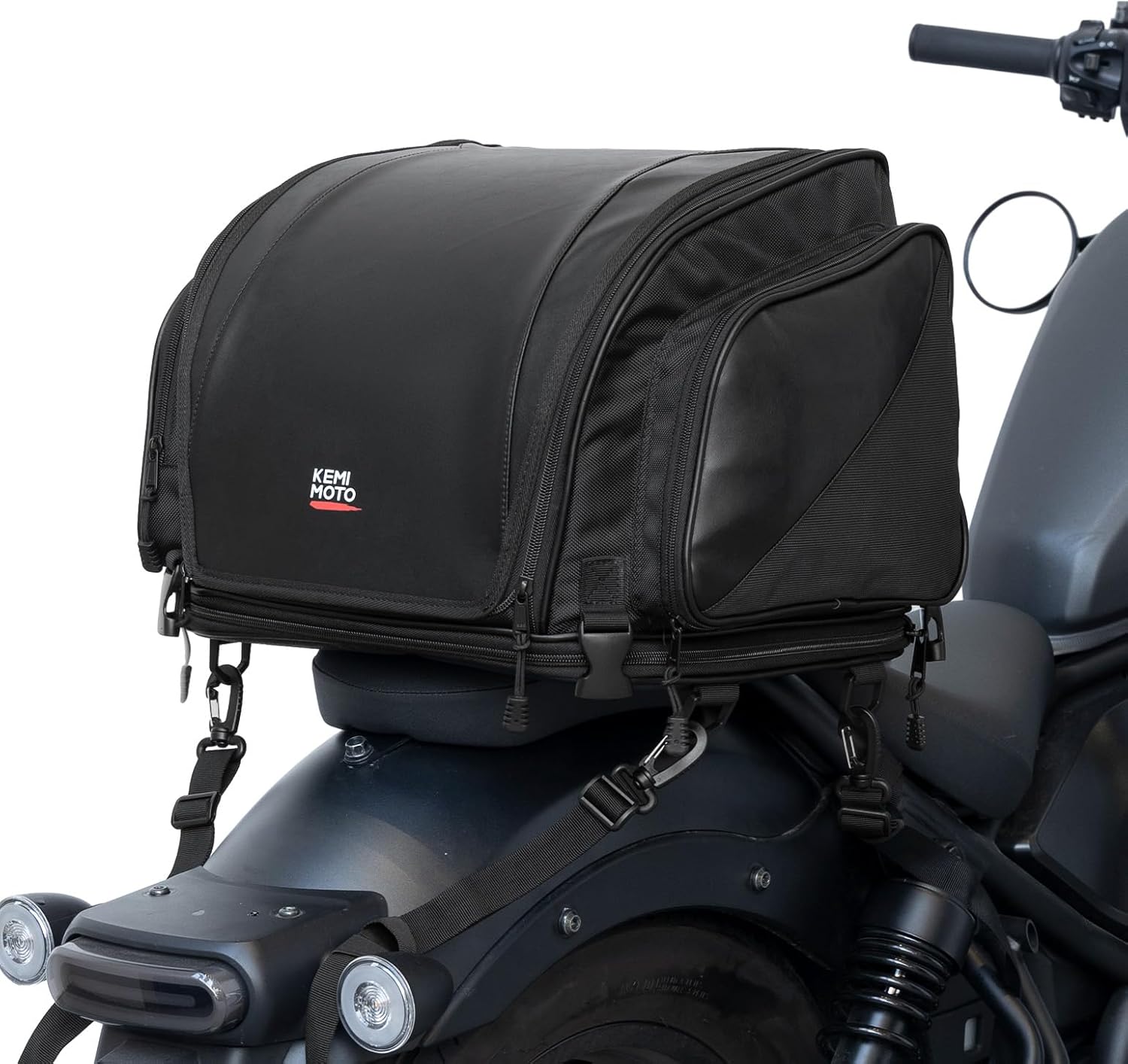 KEMIMOTO Motorcycle Tail Bag 40-50L Expandable Motorcycle Luggage Rack Helmet Sissy Bar Bag with Waterproof Rain Cover for Motorbike Daul Sport Dirt Bike Softail Dyna Touring Shadow Vulcan
