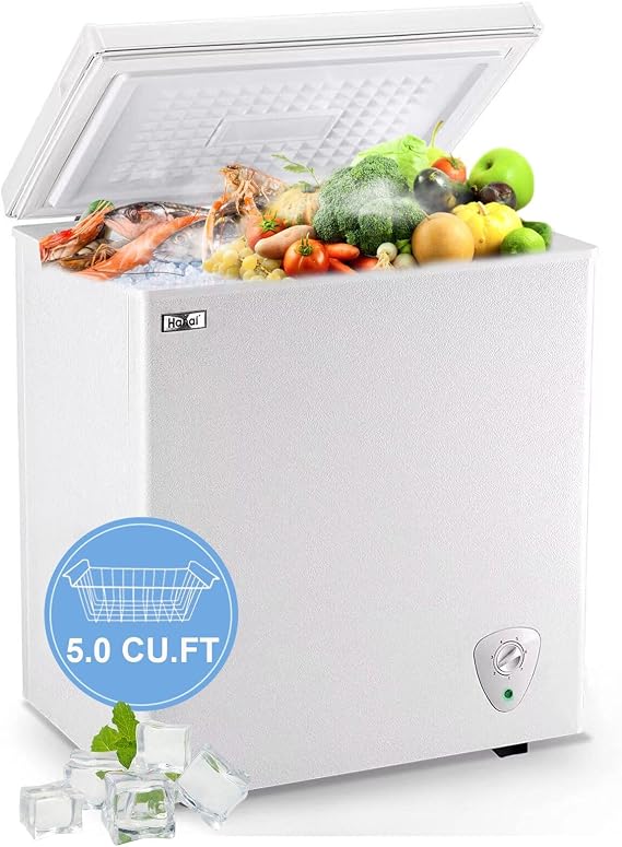 WANAI Chest Freezer 5.0 Cu.Ft Compact Chest Freezers with 7 Adjustable Thermostat Top Open Door Freezer Compressor Cooling with Removable Storage Basket, Energy Saving Perfect for Home Bar Dorm