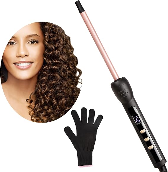 Small Curling Iron 3/8 Inch Thin Hair Curling Wand for Tight Long & Short Curls with Adjustable Ceramic Barrel Hair Wand Curling Iron Curlers,Include Heat Resistant Glove