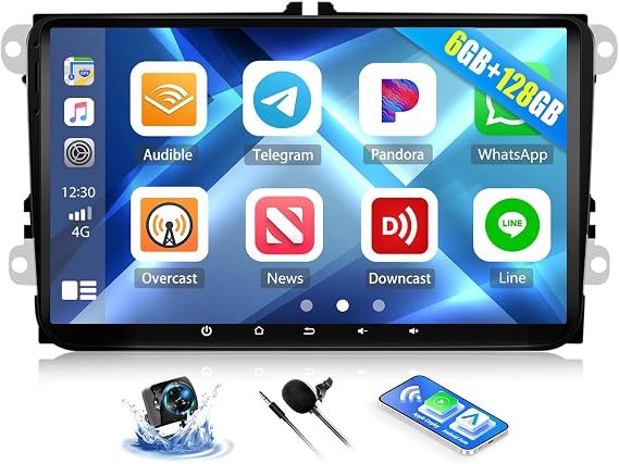 6G+128G Android 15 Car Stereo for VW Passat Golf MK5 MK6 Jetta T5 EOS Polo Seat Sharan with Wireless Carplay Android Auto 9" Touchscreen Car Radio with Bluetooth 5.0 GPS WiFi FM Backup Camera