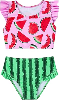 Idgreatim 3-7T Little Girls Two Pieces Swimsuits Kids Ruffles Sleeve Bathing Suit