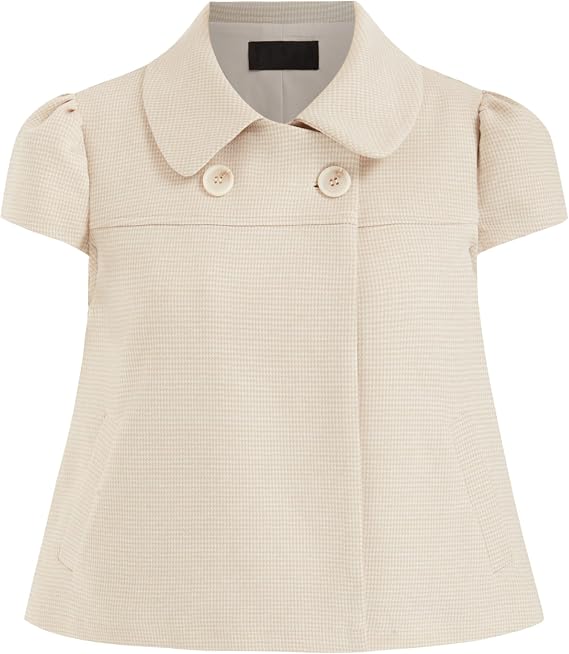 Womens Babydoll Tops Peter Pan Collar Short Puff Sleeve Blouse | Vintage Button Front A-Line Dressy Casual Shirt with Pockets Lightweight Cropped Cute Summer Top