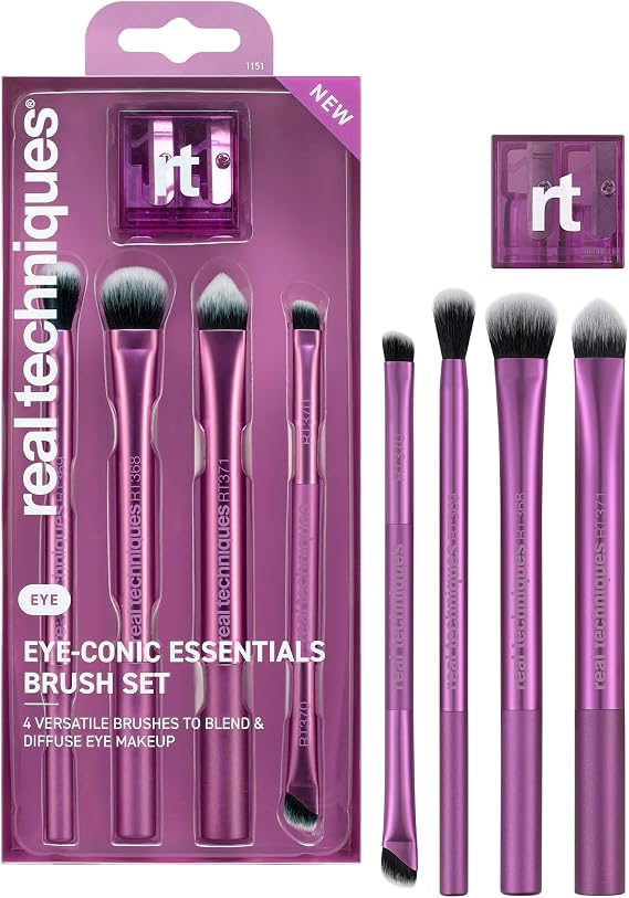 Real Techniques Eye-Conic Essentials Makeup Brush Set, 5 Piece Eyeshadow, Blending & Liner Brush Kit for Complete Eye Looks from Natural to Glam, Soft Bristles, Cruelty-Free