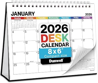 Dunwell 8x6 Small Standing Desk Calendar 2026 Colorful, Use Jan to Dec 2026, Small Office Desktop Monthly Calendar for Early Planning & Organization, Compact Size for Workspace, Home