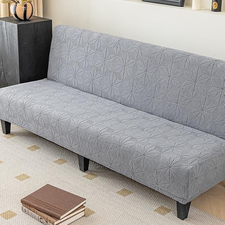 Two Sets of Stretch Futon Covers Without Armrests Full Size Armless Sofa Bed Covers, Folding Futon slipcovers, Furniture Protectors with Elastic BottomC-Gray,S:120-155CM48-61in