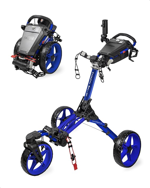 Caddytek CaddyLite Auto+360 Golf Push Cart - 4 Wheel Lightweight Foldable Golf Pushcart with Auto Folding, 360 Swivel Front Wheel, Aluminum Frame, EVA Wheels, Foot Brake, Umbrella & Drink Holder