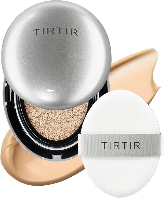 TIRTIR Mask Fit Aura Glow Silver Cushion Foundation | Semi-glow Finish, Natural Coverage, Moisturizing, Lightweight, Korean cushion foundation (#25N Mocha, Full Size, 0.63 Fl Oz)