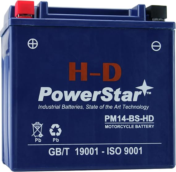 PowerStar YTX14-BS Battery Replacment For ATV Motorcycle, 12V 14AH Battery,