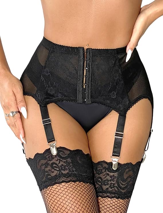 Lace Garter Belts for Thigh Highs Plus Size Suspender Belt Garter Belt Set Sexy Garters Lingerie with 6 Strap Slip