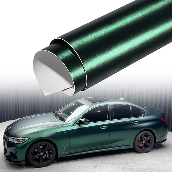 Matte Metallic Dark Green Car Wrap DIY Satin Finish Vehicle Vinyl Film with Air Release Technology, 60" x 75.02cm