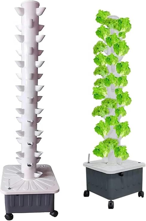 Hydroponics Tower - Hydroponics Growing System for Indoor Herbs, Fruits and Vegetables - Aeroponic Tower with Hydrating Pump, Timer, Adapter, Seeding Bed & Net Pots