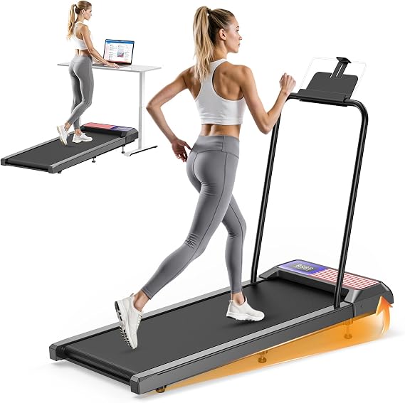 Walking Treadmill Pad with Handle Bar, 2.5 HP Portable Compact Under Desk Treadmills, 5.0 Speed Walking Mat with App, Small Folding Treadmill for Home Office, LED Display