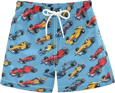 Pigsaly Hippie Racing Cars Boys Swim Trunks Race Car Beach Board Shorts Summer Bathing Suit 2T