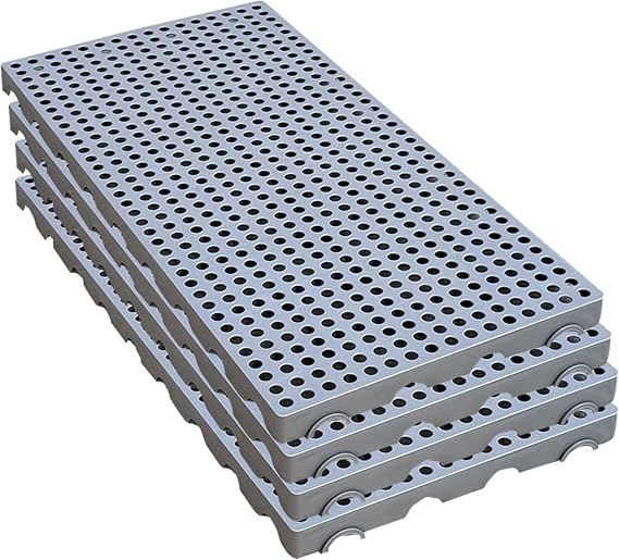 Plastic Pallets, 4 Pcs Flooring Pallet, Lightweight Waterproof Storage Pad, Interlocking Nestable, for Garages, Basement, Kitchen and Supermarket(Grey)