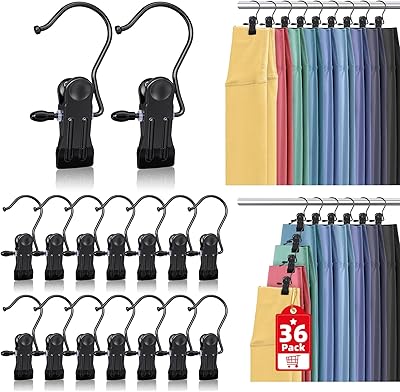 36 Pack Boot Hangers Clips for Closet, Heavy Duty Legging Organizer for Closet Hanging Pants Hangers with Clips Clothes Pins Hanger Clips Laundry Hooks Towel Socks Hats Tall Boots Home Travel Black