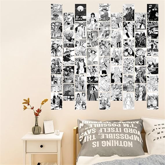 50 Pcs Anime Picture Wall Collage Kit - Anime Aesthetic Poster 4x6 Inches Wall Naruto Wallpaper for Teen & Young Adult Room Black and White Cartoon Panels for Wall Decoration- Mixed 50 Pieces