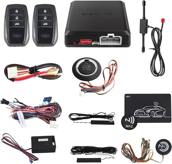 EASYGUARD EC002-T2-NS PKE Car alarm system with proximity sensor lock unlock remote engine start push start button NFC entry backup vibration alarm DC12V