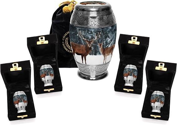 Large Deer Urn & Four Matching Keepsake Urns
